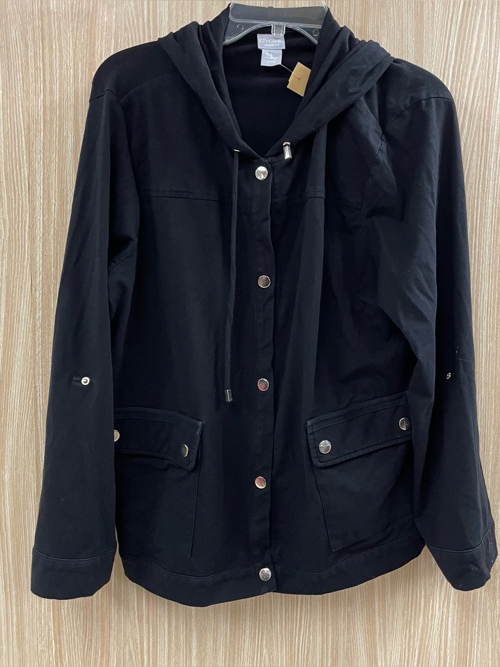 Chicos black hooded jacket size 16/18